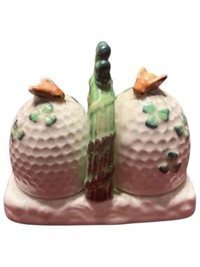 Vintage Shamrock & Beehive Salt and Pepper Shaker with Caddy Occupied Japan.